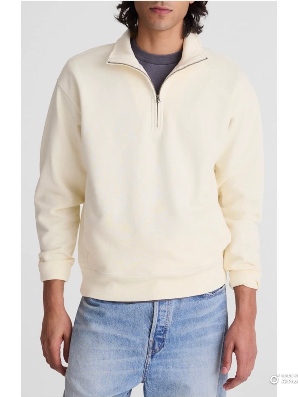 Madewell Quarter Zip Loopback Terry Sweatshirt in Cream Size Medium NWT Cotton